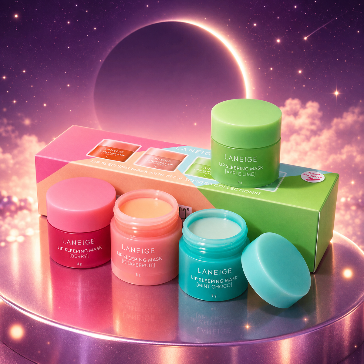 Lip Sleeping Mask Mini Kit — 4 Masques Nuit Gourmands & Hydratation Céleste | AstroGlow