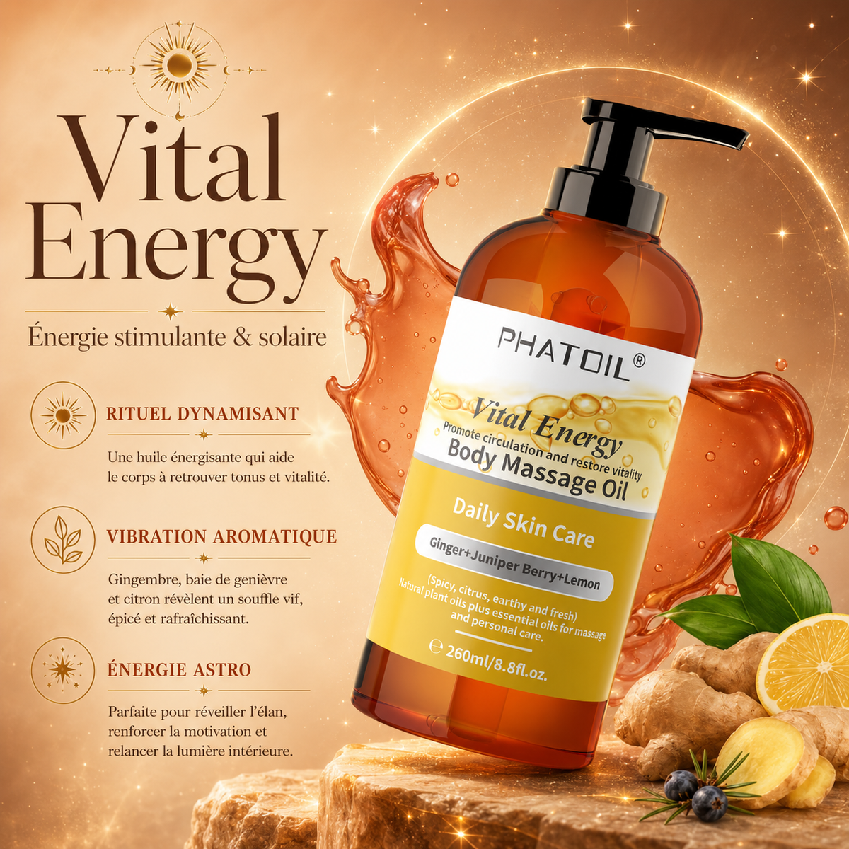 Vital Energy – Huile de Massage Corps — Tonus Solaire & Vitalité Stellaire