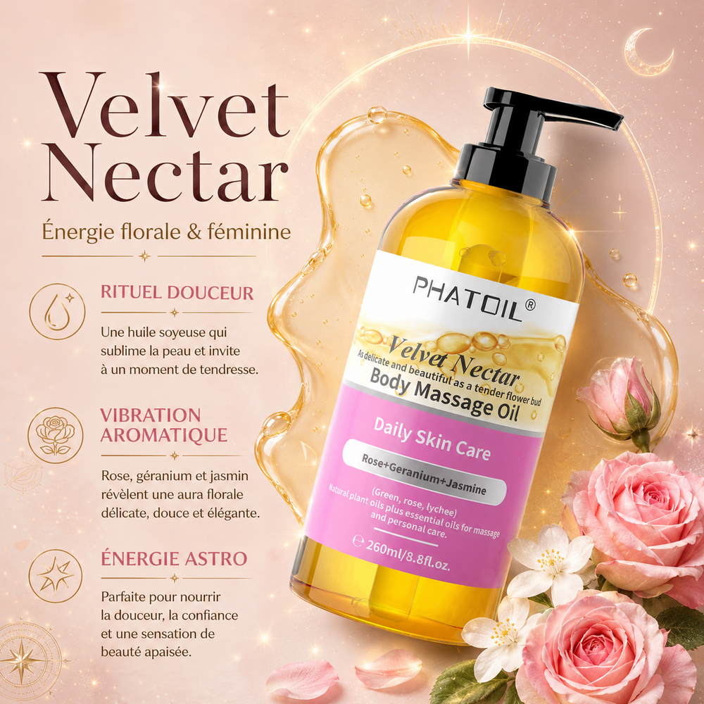Velvet Nectar – Huile de Massage Corps — Douceur Florale & Tendresse Céleste
