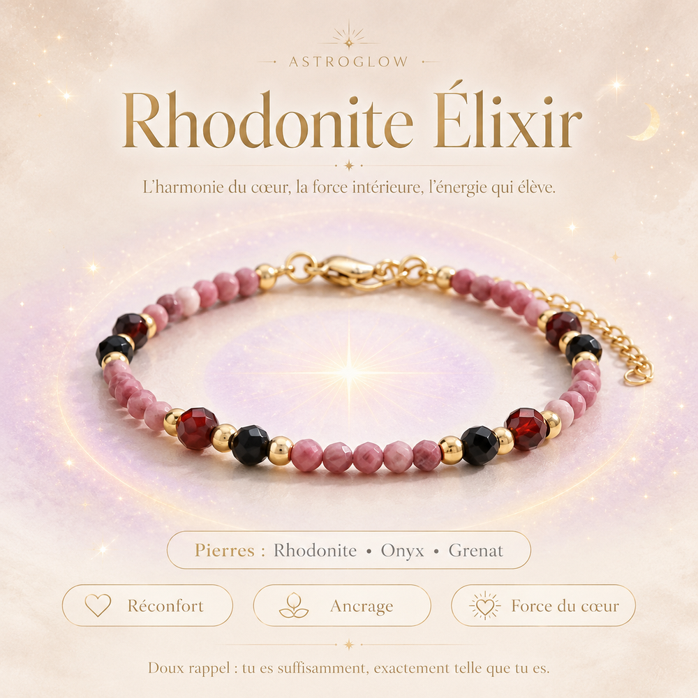 Bracelet Rhodonite Élixir — Réconfort, Ancrage & Force du Cœur