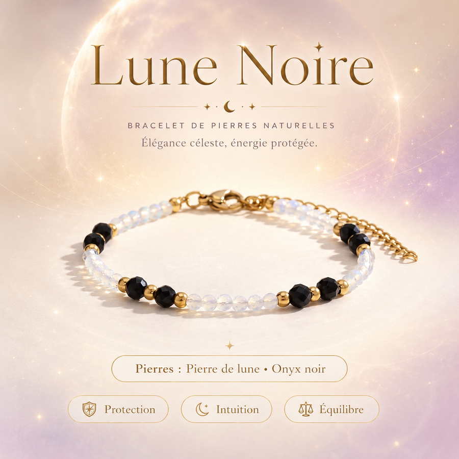 Bracelet Lune Noire ✨ Pierre Naturelle AstroGlow