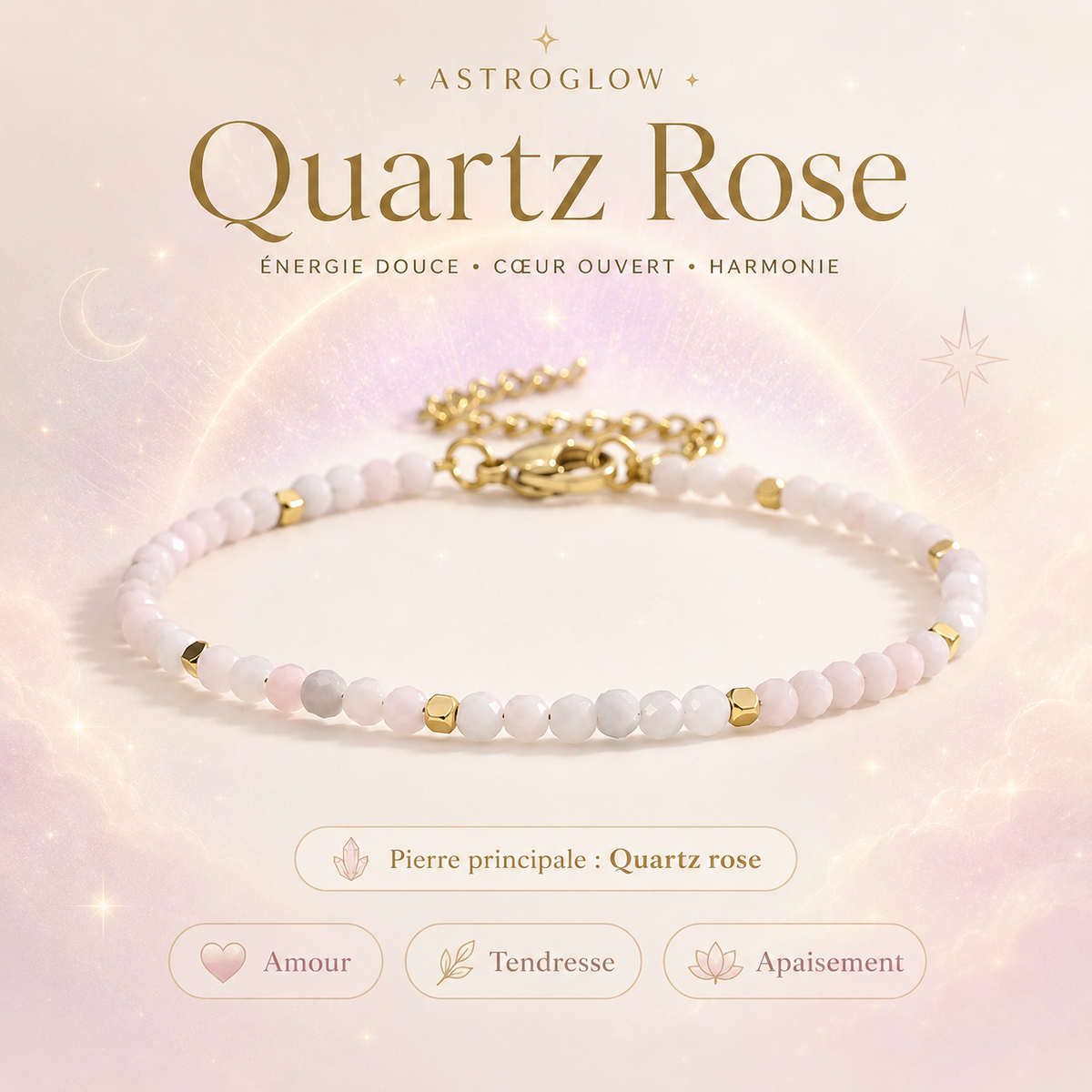 Bracelet Quartz Rose — Amour, Tendresse & Éclat