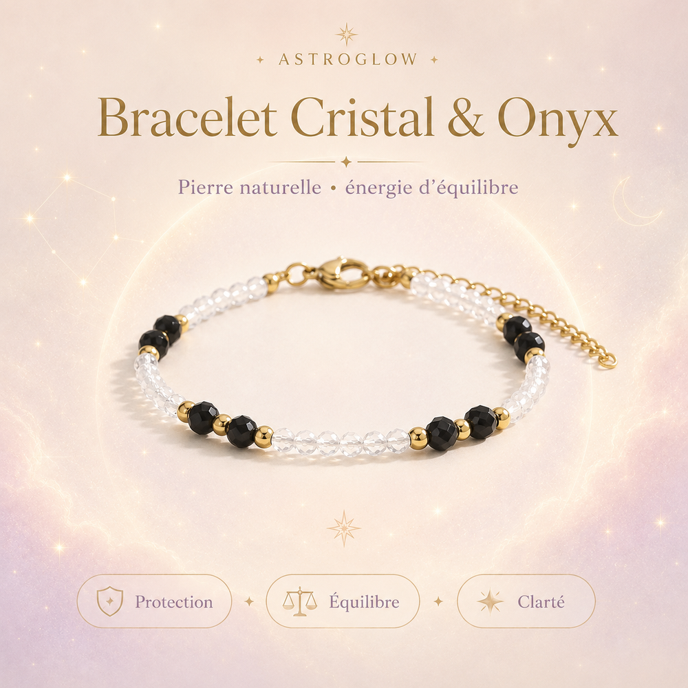 Bracelet Cristal & Onyx — Protection, Équilibre & Clarté