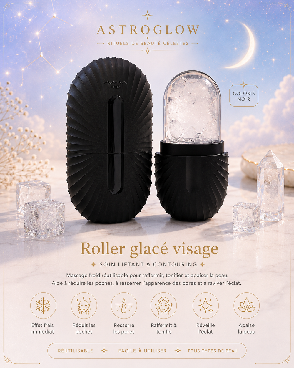 Roller Glacé Visage — Noir · Soin Liftant & Contouring