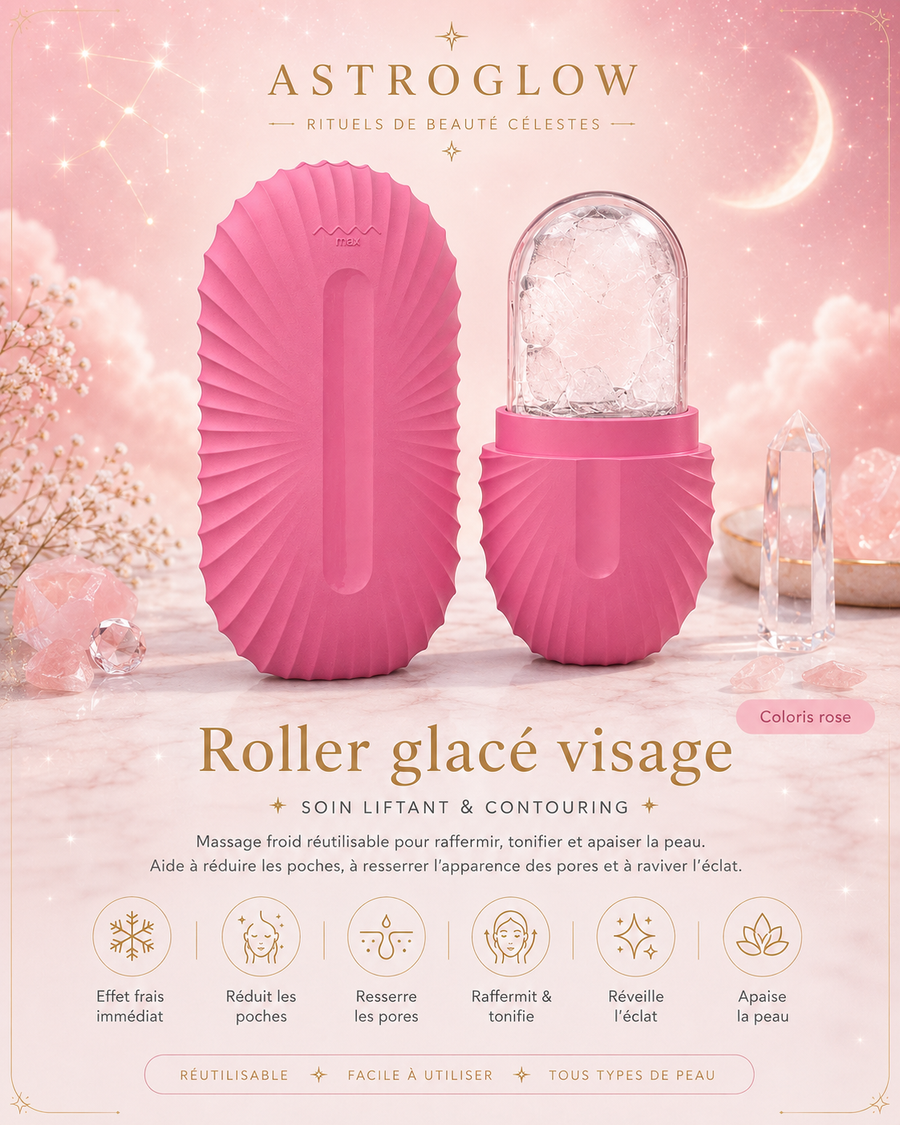 Roller Glacé Visage — Rose · Soin Liftant & Contouring