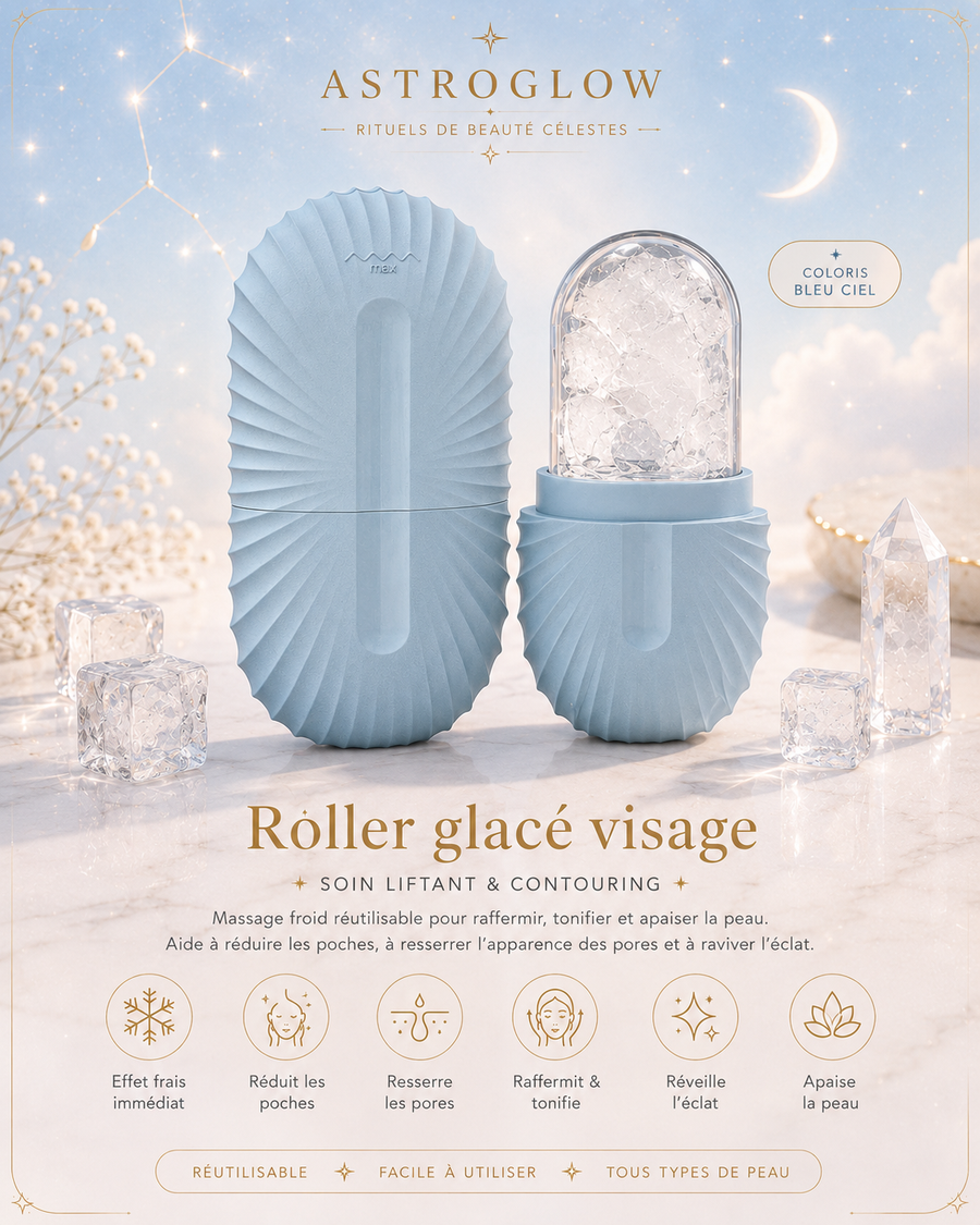 Roller Glacé Visage — Bleu Ciel · Soin Liftant & Contouring